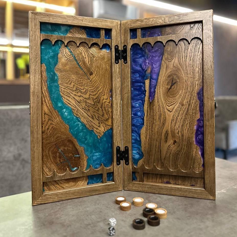 Нарди ручної роботи з натурального дерева та епоксидної смоли, фото 1