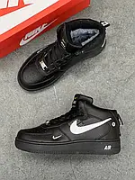 Мужские кроссовки Nike W Air Force 1 Mid LV8 All Black White( с мехом ) 36