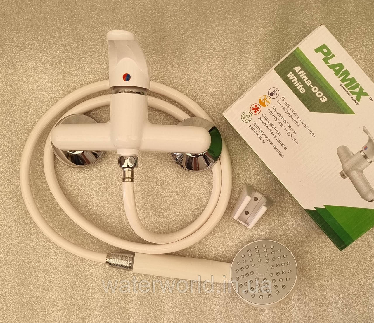 Пластиковий змішувач в душеву PLAMIX Afina-003 White білий колір, фото 1