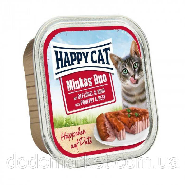 Вологий корм Happy Cat Minkas Duo (Хепі Кет) з птицею та яловичиною 100 г, фото 1