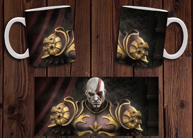 Чашка біла керамічна з принтом "God of War" Бог війні Кратос ABC