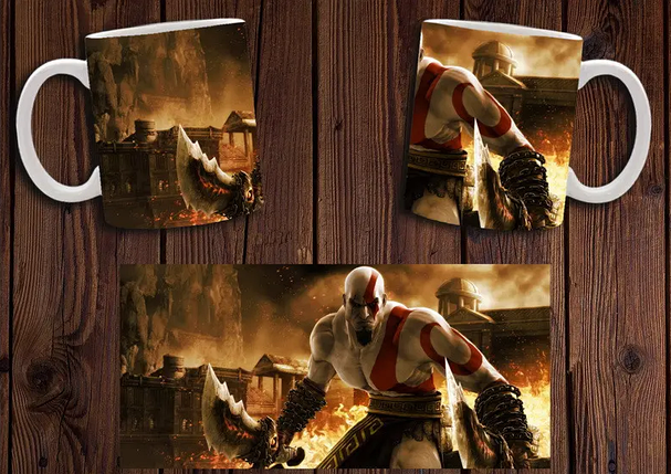Чашка біла керамічна з принтом "God of War" Бог війні Кратос ABC, фото 1