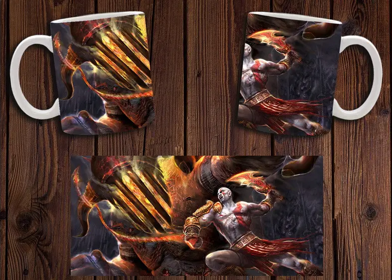 Чашка біла керамічна з принтом "God of War" Бог війні Кратос ABC