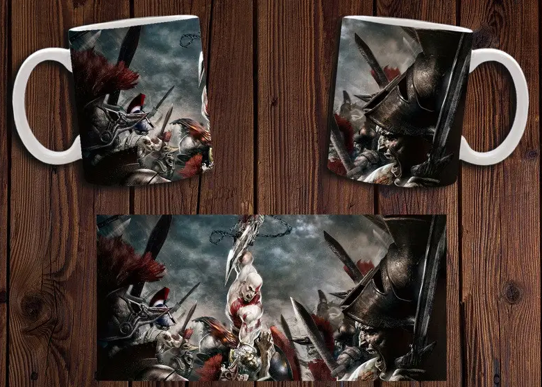 Чашка біла керамічна з принтом "God of War" Бог війні Кратос ABC