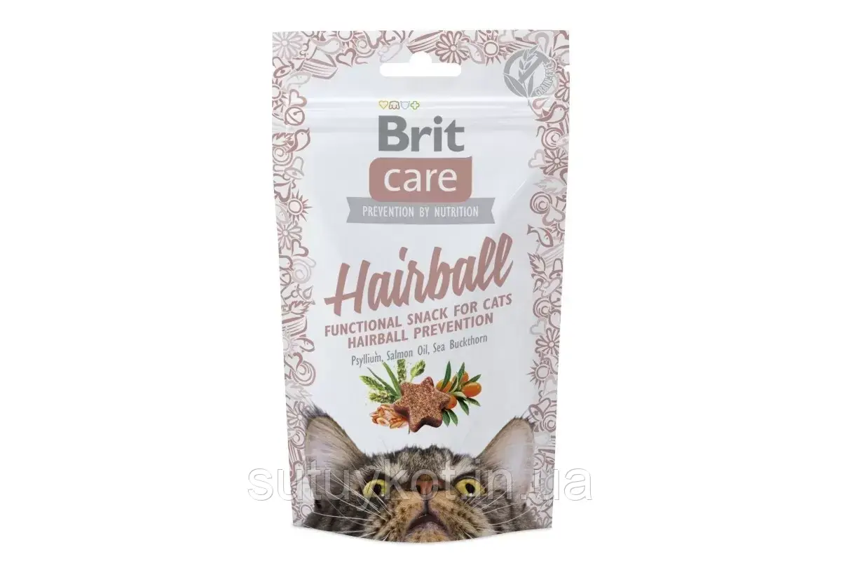 Brit Care Cat Snack Hairball (Бріт Кеа хербол) ласощі для котів длявиведення шерсті з качкою, 50 гр, фото 1