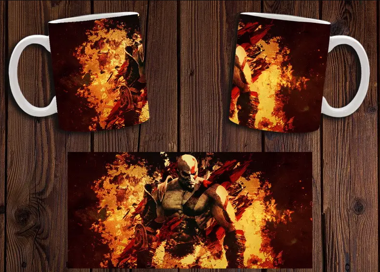 Чашка біла керамічна з принтом "God of War" Бог війні Кратос ABC