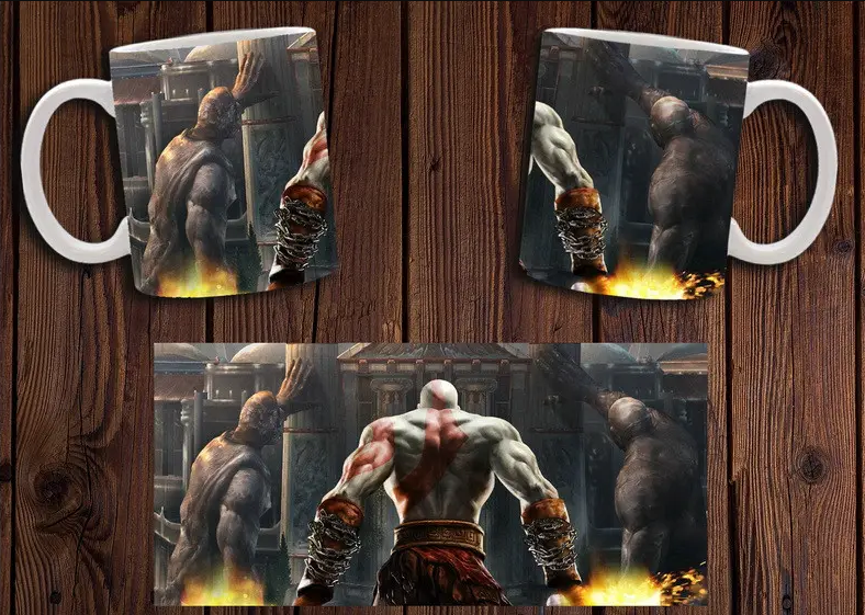 Чашка біла керамічна з принтом "God of War" Бог війні Кратос ABC