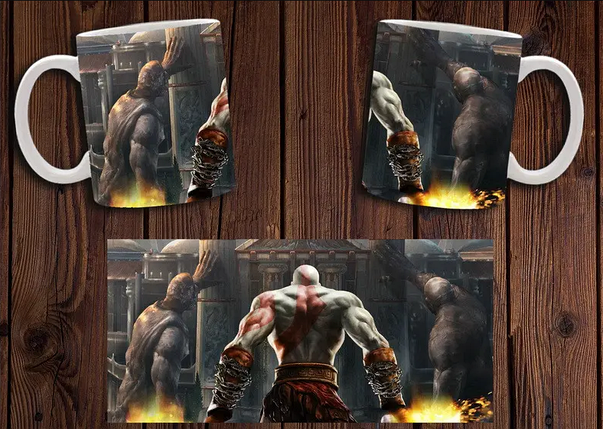 Чашка біла керамічна з принтом "God of War" Бог війні Кратос ABC, фото 1