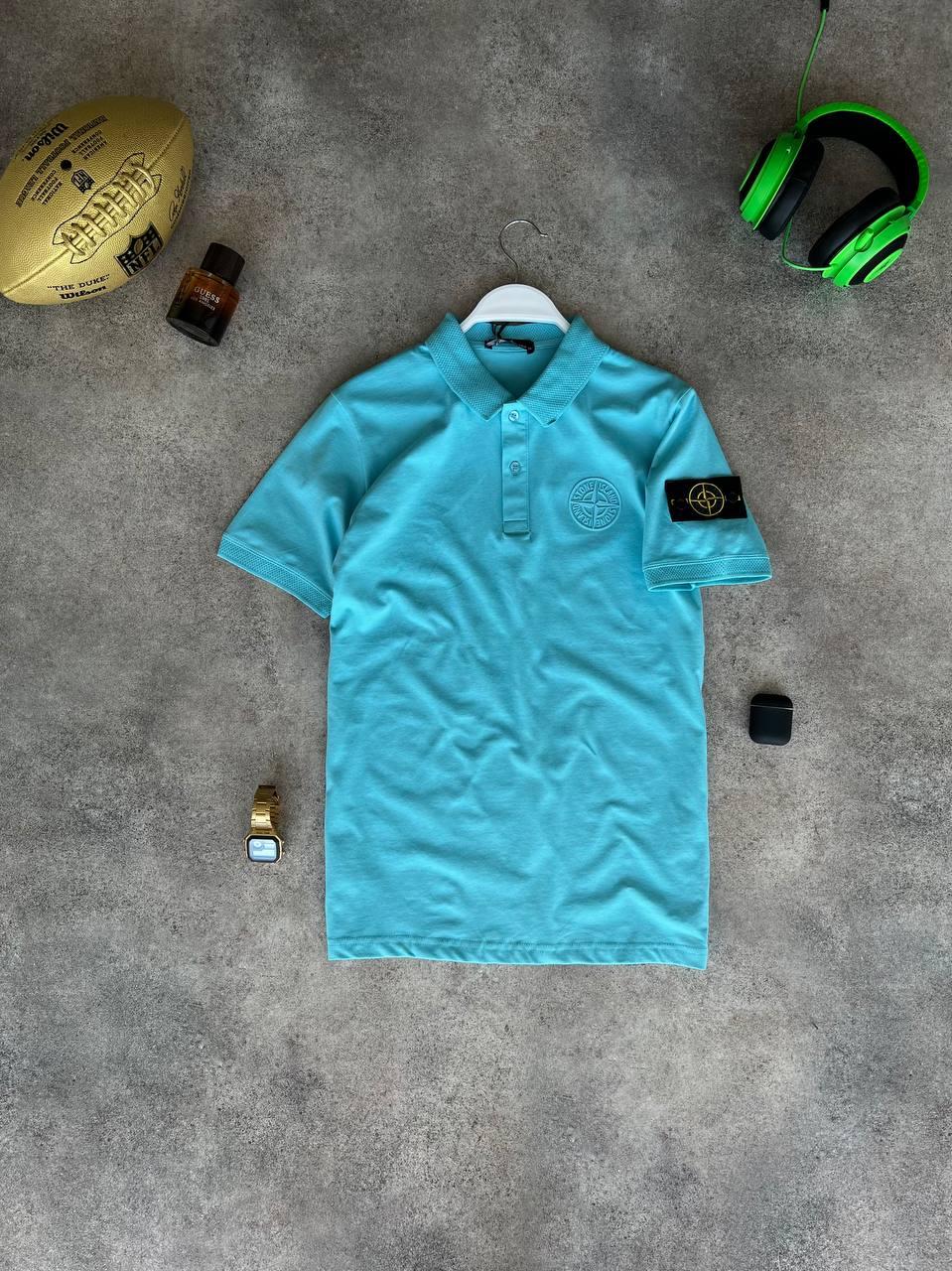 Чоловіча футболка Поло Stone Island бірюзова з патчем Теніска Стон Айленд літня, фото 1