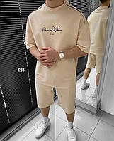 Мужской базовый костюм: футболка+шорты (карамельный) k98 качественная повседневная спортивная одежда для парне
