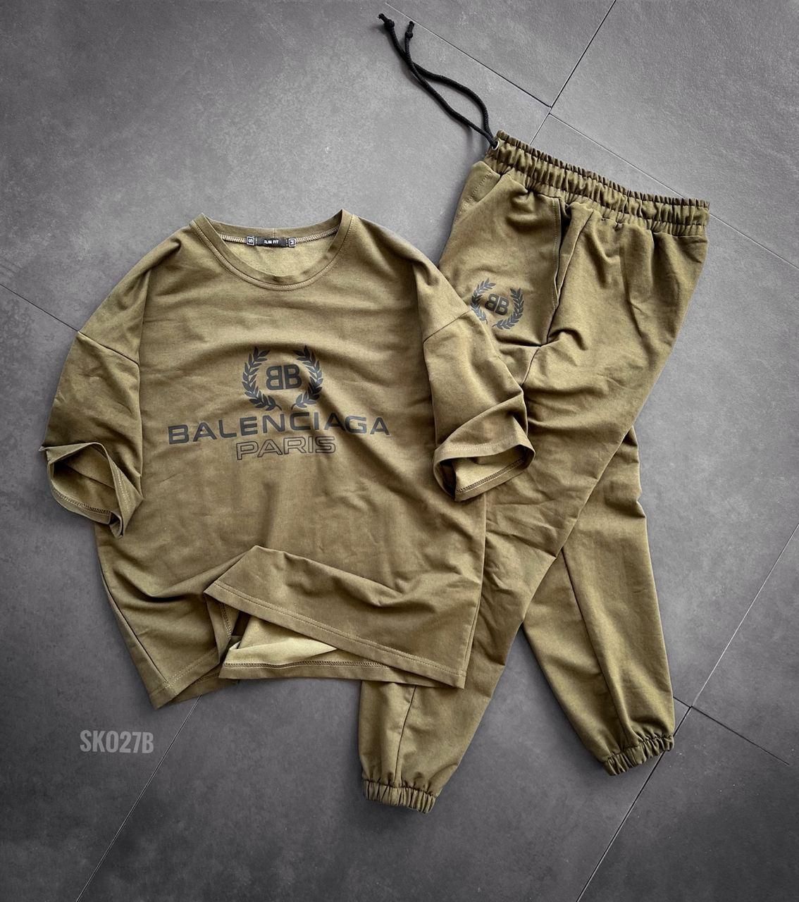 Чоловічий базовий костюм: футболка + штани Balenciaga (зелений) sko27b якісний спортивний одяг для хлопців топ