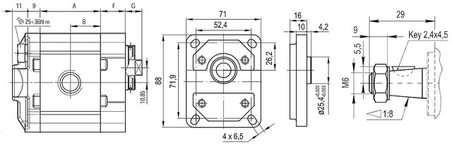 Размеры шестеренчатых насосов MGP1 