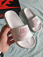 Женские шлепанцы Nike Slides White (белые с розовым) светлые лёгкие тапочки-шлепки 231 топ