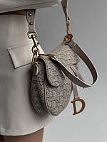 Женская мини сумка клатч Christian Dior Saddle Beige(бежевая) BONO3302 красивая модная Кристиан Диор тренд
