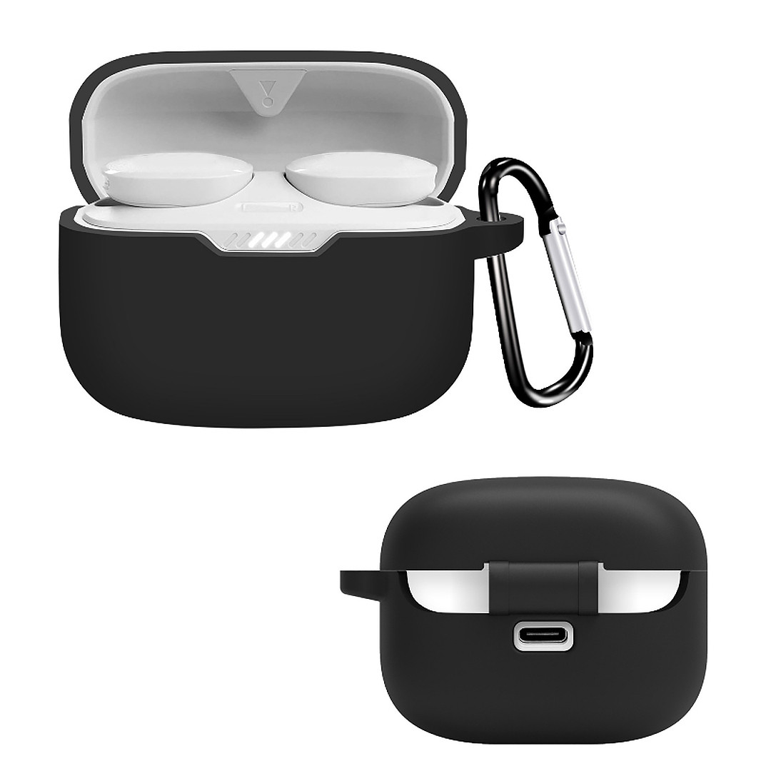 Силіконовий чохол для JBL Tune 130 NC TWS | чохол + карабін | чорний