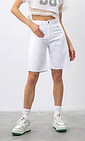Шорты женские джинсовые белые с высокой посадкой удлиненные It's Basic