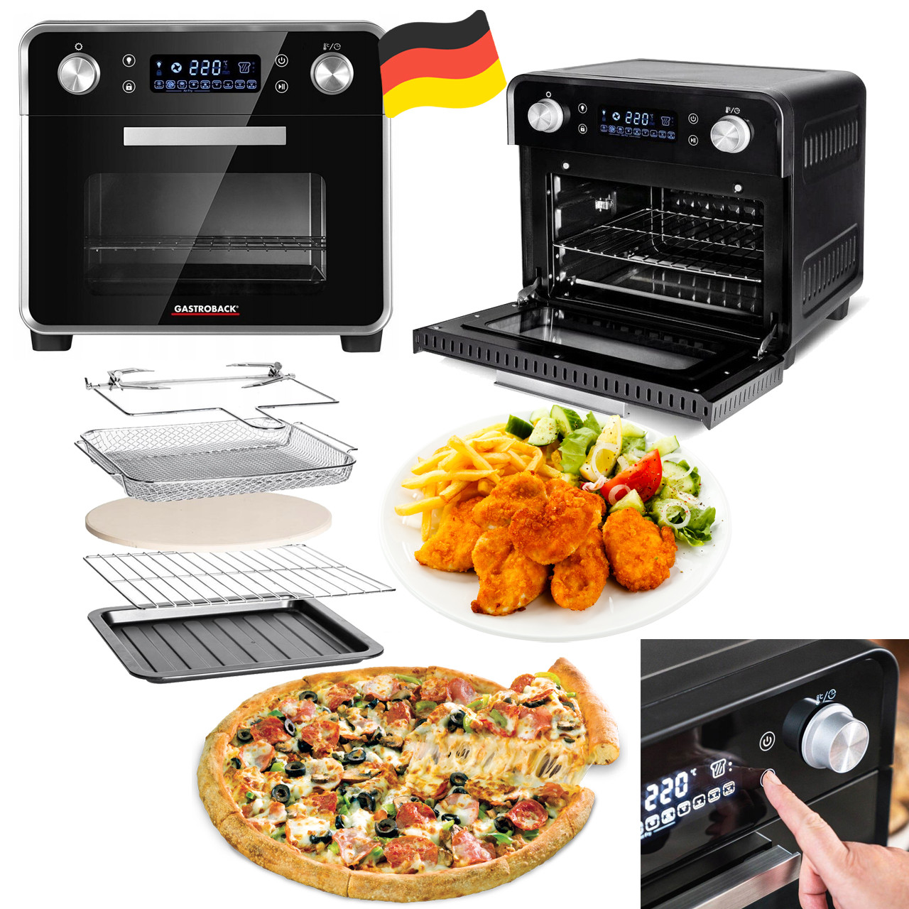 Мультипіч аерофритюрниця Gastroback Design Air Fry & Pizza 42815 5в1 (Піца, 22 л, 1680 Вт, Німеччина)