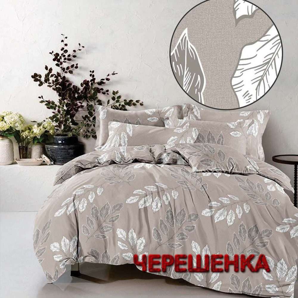 Тканина для постільної білизни Бязь "Gold" GLL1008Grey (50м) листя на сірому