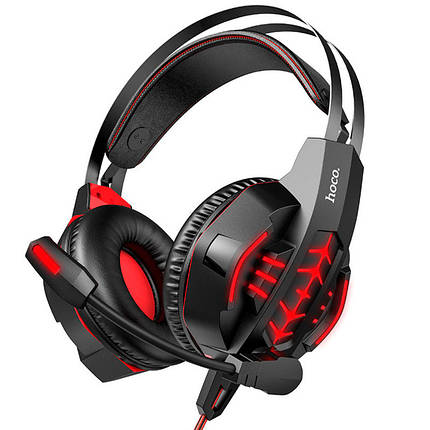 Ігрові навушники Hoco Gaming Cool Tour W102 (з мікрофоном, LED підсвічування, дротові, Black-red), фото 2