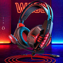 Ігрові навушники Hoco Gaming Cool Tour W102 (з мікрофоном, LED підсвічування, дротові, Black-red), фото 3