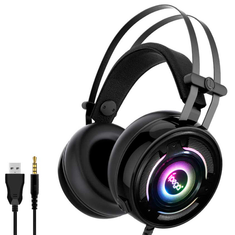 Ipega Gaming дротові ігрові навушники з мікрофоном, LED RGB підсвічуванням, чорні