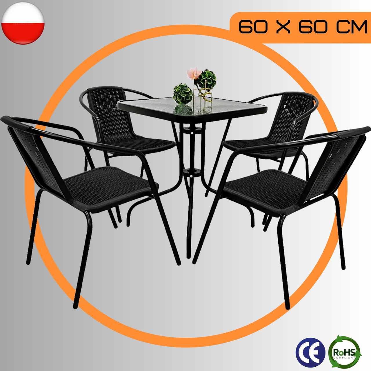 Комплект Садових Меблів Квадратний Стіл + 4 Стільці Jumi Bistro 4 Набір Садових Меблів з Штучного Ротангу