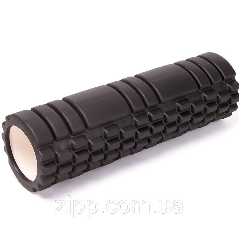 Валик для йоги EasyFit Grid Roller 45 см, ролик для масажу чорний