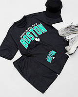 Мужской комплект Футболка + Шорты Оверсайз Boston на лето темно-серый | Спортивный костюм трикотажный