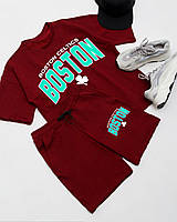 Мужской комплект Футболка + Шорты Оверсайз Boston на лето бордовый Спортивный костюм трикотажный ТОП качества