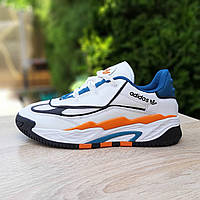 Мужские кроссовки Adidas Niteball (белые с синим и оранжевым) цветные спортивные кроссы О10744 vkros