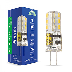 Світлодіодна LED лампа Feron LB-420 12V G4 2W 160Lm (12В 2Вт) капсула в люстру 10х35мм нейтральне світло 4000K