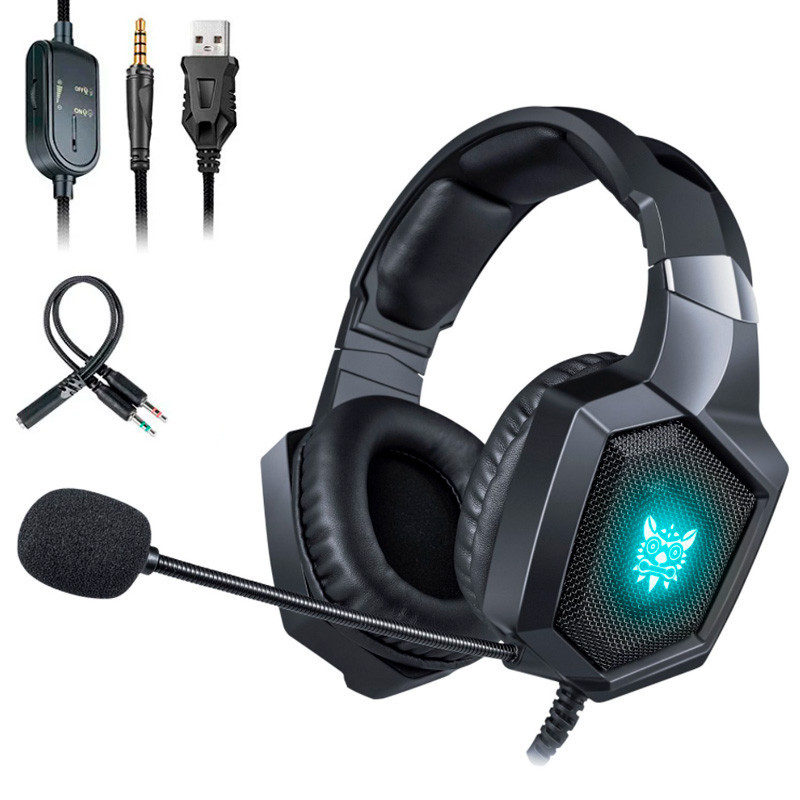 ONIKUMA ігрові навушники з мікрофоном та LED RGB підсвічуванням, чорні