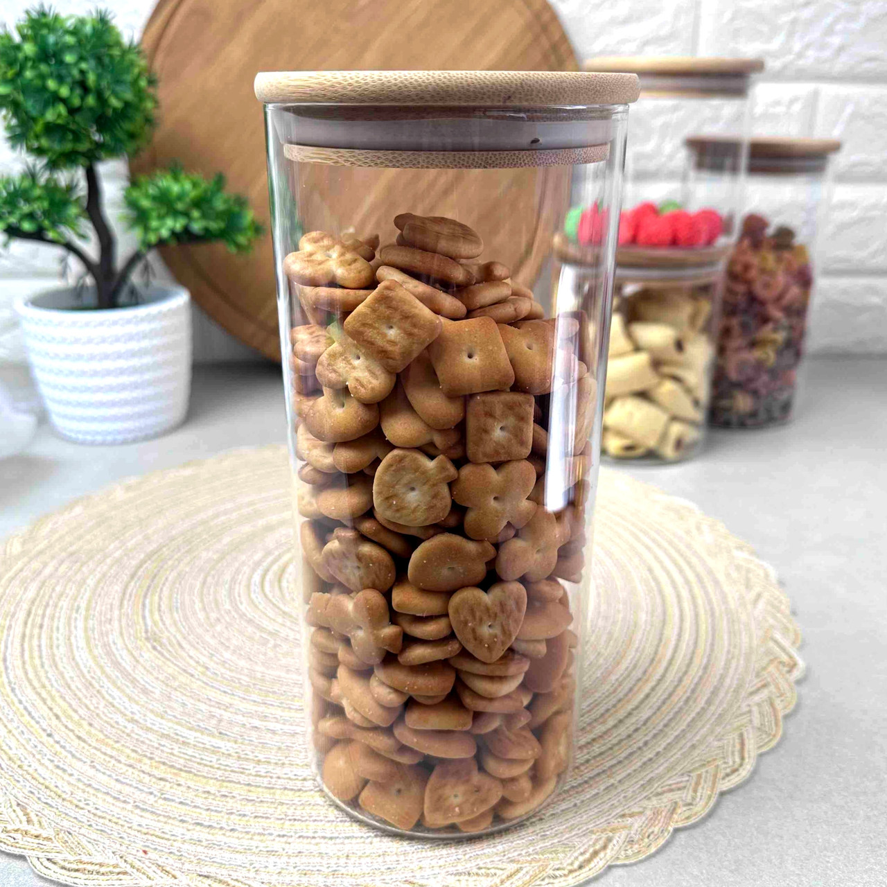 Висока скляна банка для зберігання сипучих продуктів 1250 мл