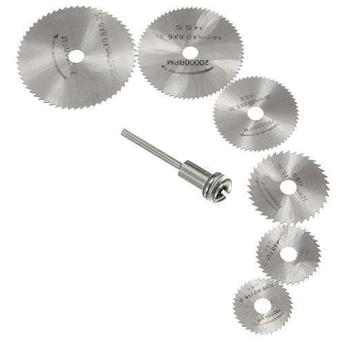 Набір з 6 відрізних кругів, дискових пил HSS 22-50 мм для дремеля гравера, для різання пластику та дерева