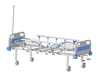 Кровать медицинская функциональная КФ-4-МП-БП-ОП-Ш-К75 с пластиковыми быльцами, ограждениями, штативом