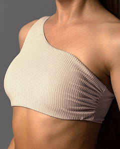 Купальний жіночий топ на одне плече рубчик Крем