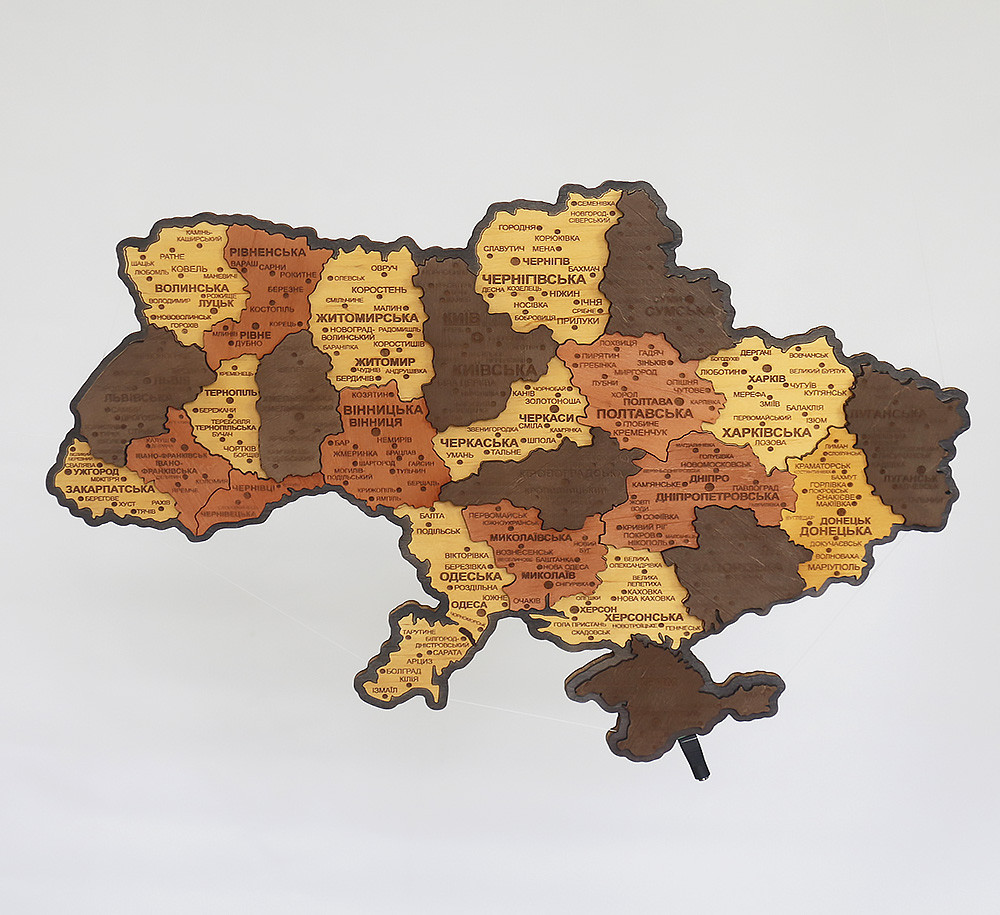 Настінний декор з дерева Карта України 3D об’ємний з підсвічуванням (220В) 55*38.5 см