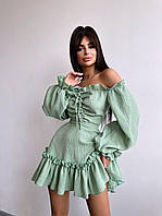 Муслиновое женское мини платье с рюшами разные цвета Smb8451