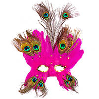 Карнавальная маска розовая с перьями