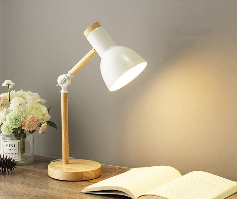 Настільна лампа офісна Біла + дерево в стилі Лофт Е27 40см. для читання та інтерьєру