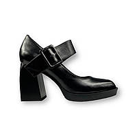 Туфли Мери Джейн женские кожаные черные на высоком квадратном каблуке 70853-F1-H1084 Brokolli 2532
