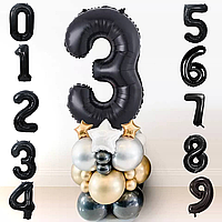 Набор шаров с цифрой на выбор и подставкой Репутация Черный и золото