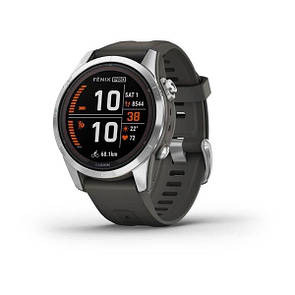 Смарт-годинник Garmin Fenix 7S Pro Solar Edition сріблястий з ремінцем графітового кольору