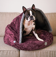 Лежак-норка Cover Plush Cherry, круглая лежанка с капюшоном для собак и котов, размеры для всех пород