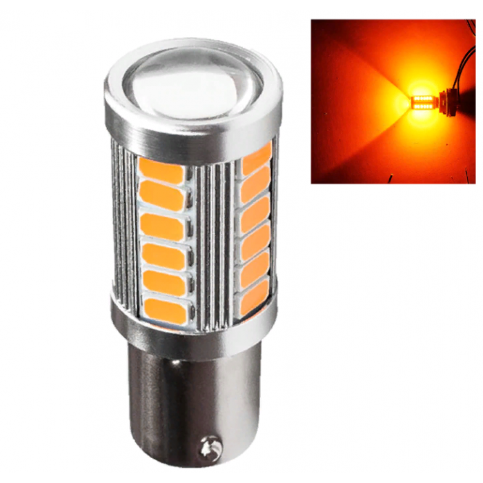 LED 1156 BA15S P21W лампа в автомобіль, 33 SMD, жовта, фото 1