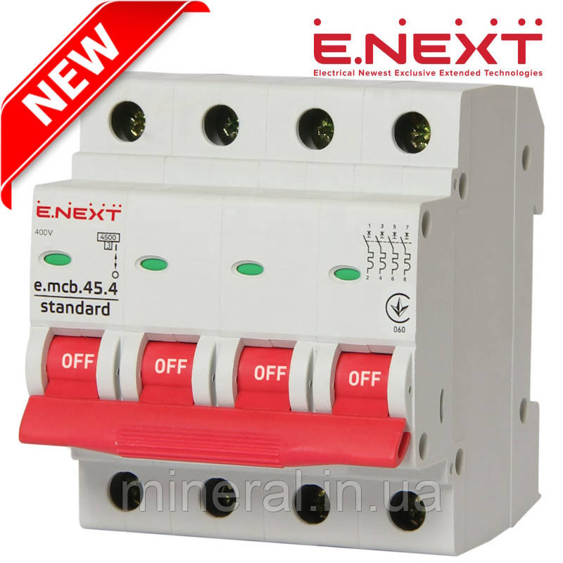 Модульний автоматичний вимикач 4р, 16А, C, 4.5 кА, на DIN-рейку, модульний, Standart, E.NEXT