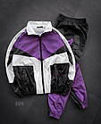 Чоловічий спортивний костюм із плащової тканини Вітровка + Штани чорний із фіолетовим весняним осіннім, фото 3