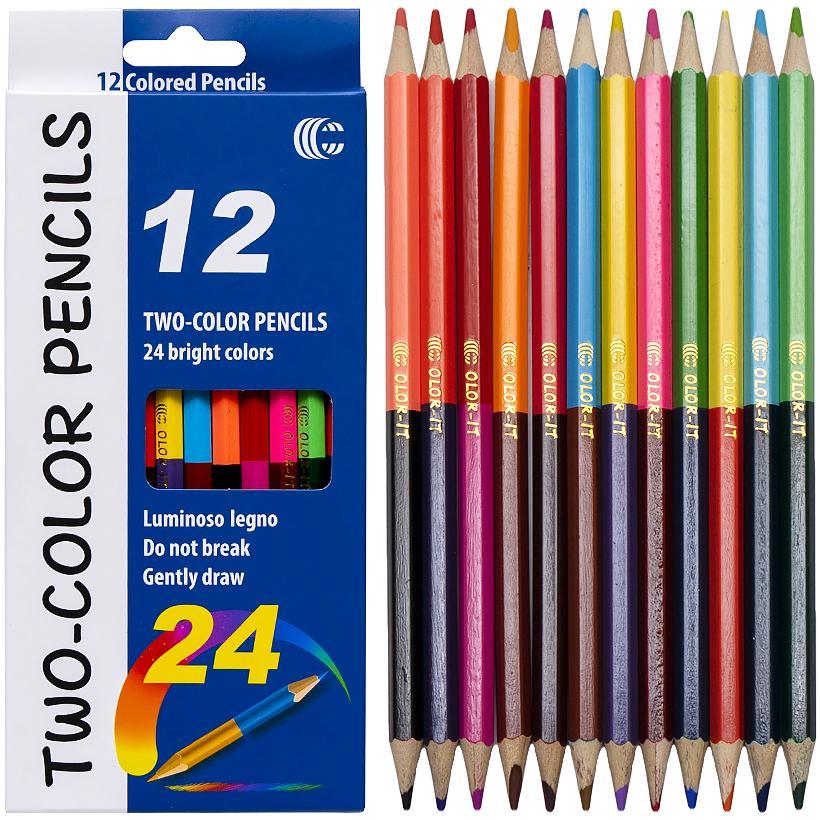 Олівці кольорові двосторонні 24 кольори на 12 штук Two-color