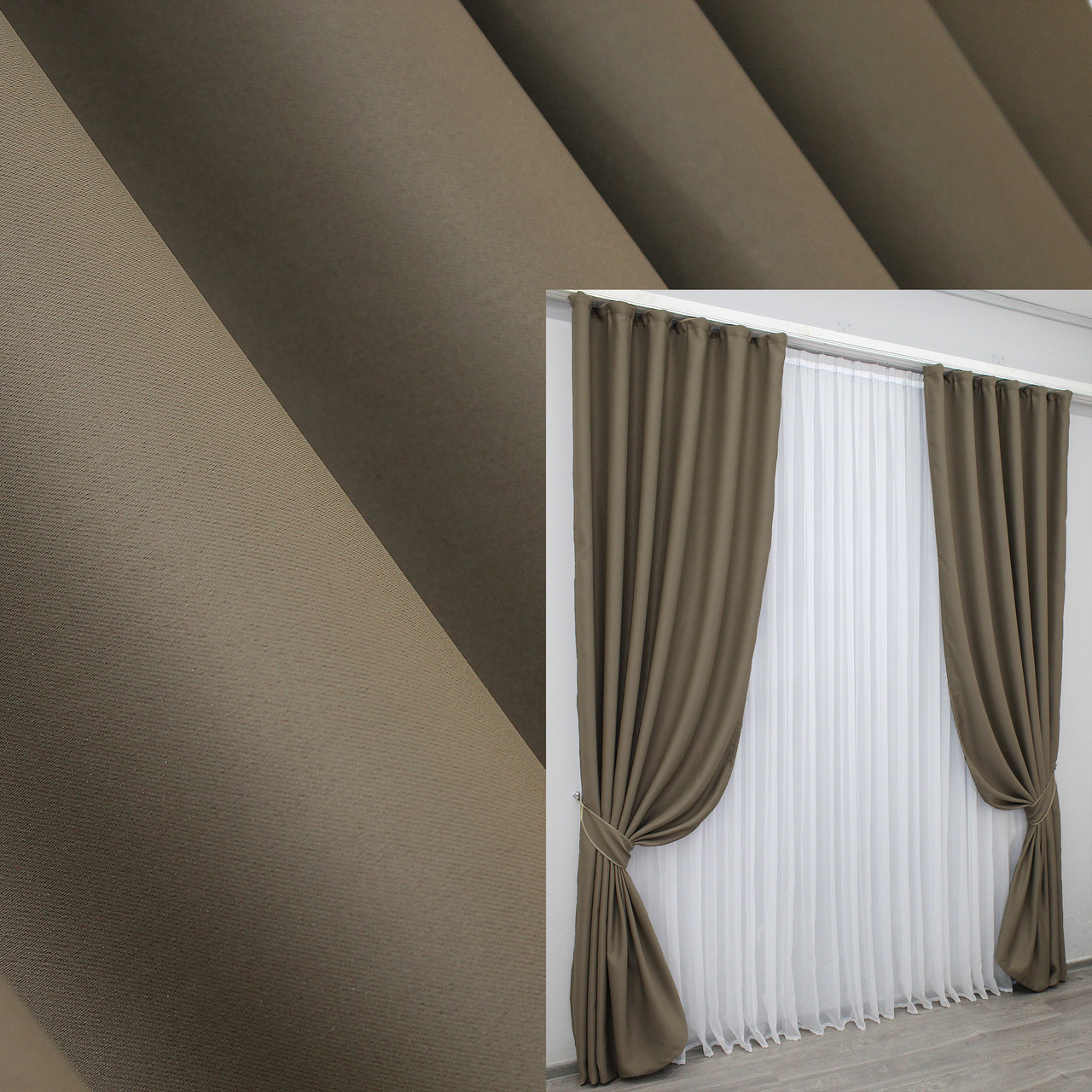 Комплект штор (2шт. 1,5х2,7м.) із колекції "Bagema Rvs". Колір молочний шоколад. Код 1239ш 33-0061, фото 1