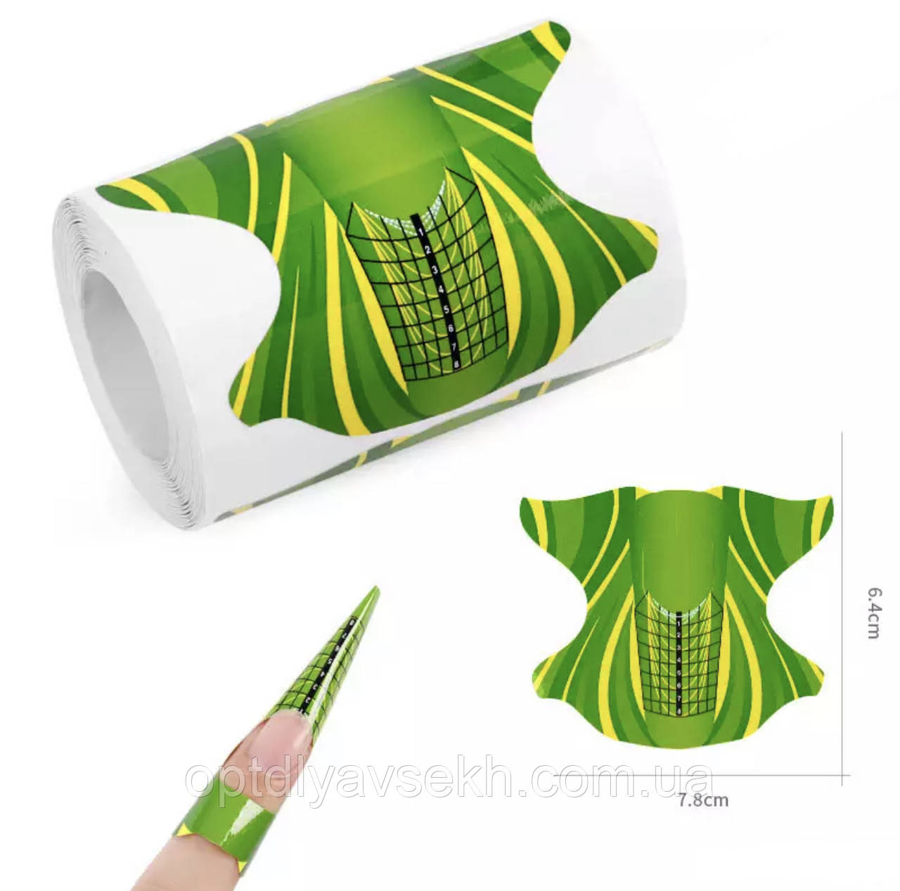 Форми паперові в рулоні (300 шт.) 6.4 см х 7.8 см "Зелений" - для нарощування нігтів